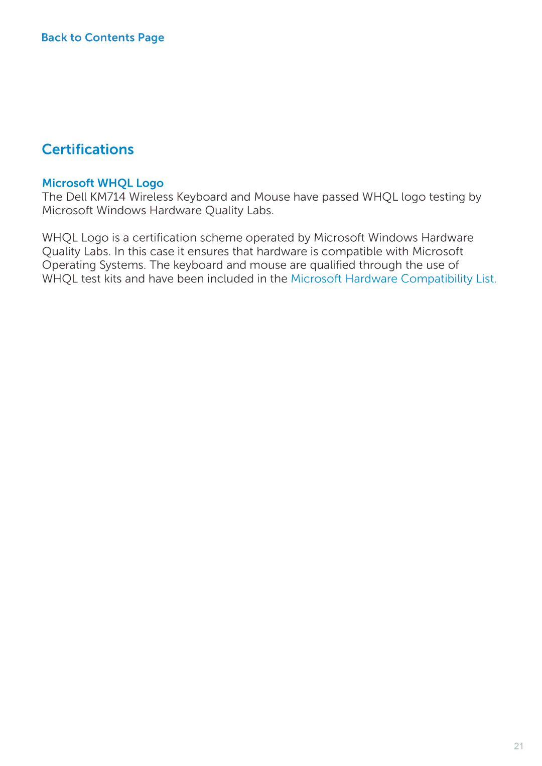 Dell KM714 owner manual Certifications, Microsoft Whql Logo 