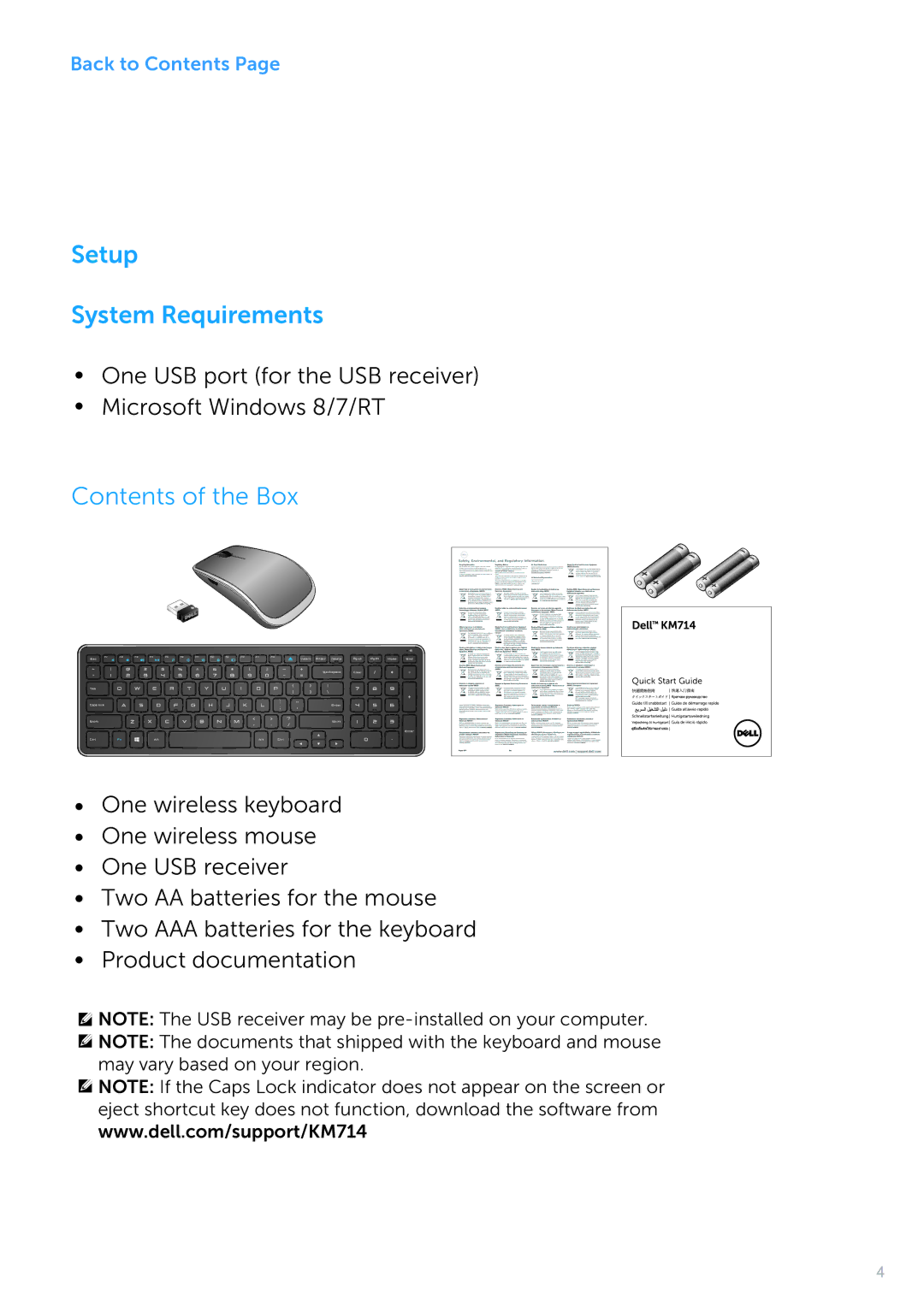 Dell KM714 owner manual Setup System Requirements, Contents of the Box 