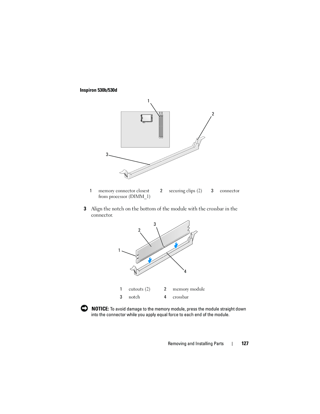 Dell KP338, 530c owner manual Inspiron 530b/530d, 127 