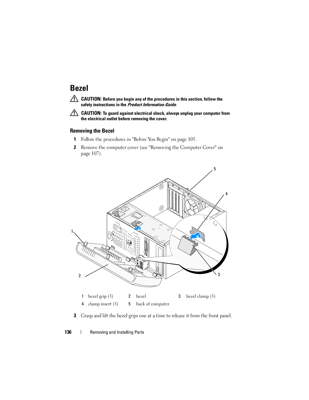 Dell KP338, 530b, 530c, 530d owner manual Removing the Bezel 