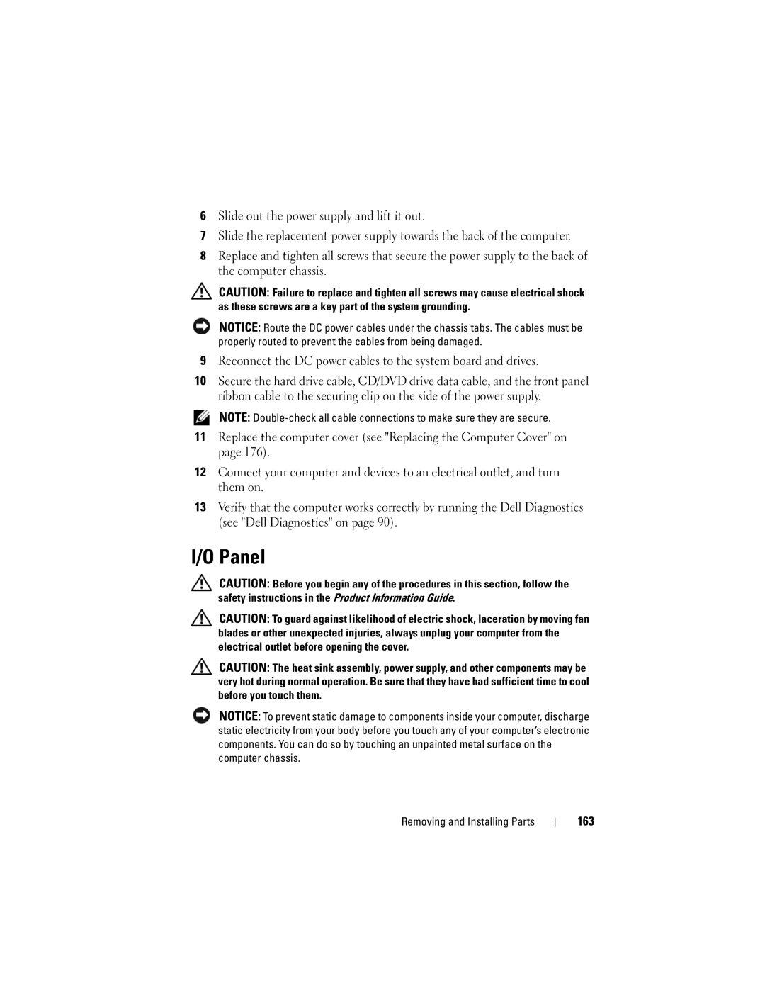 Dell 530d, KP338, 530b, 530c owner manual Panel, 163 