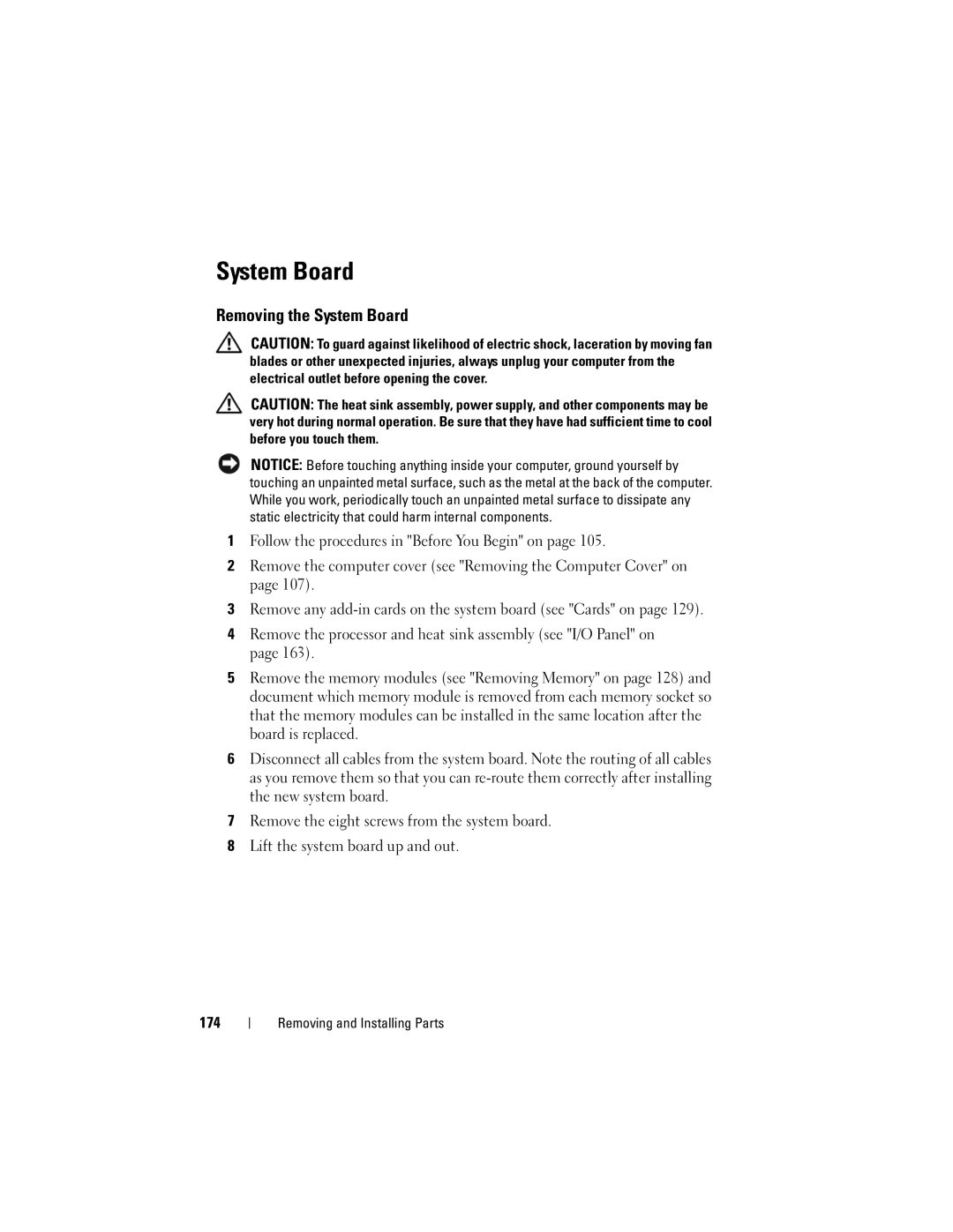 Dell 530c, KP338, 530b, 530d owner manual Removing the System Board 