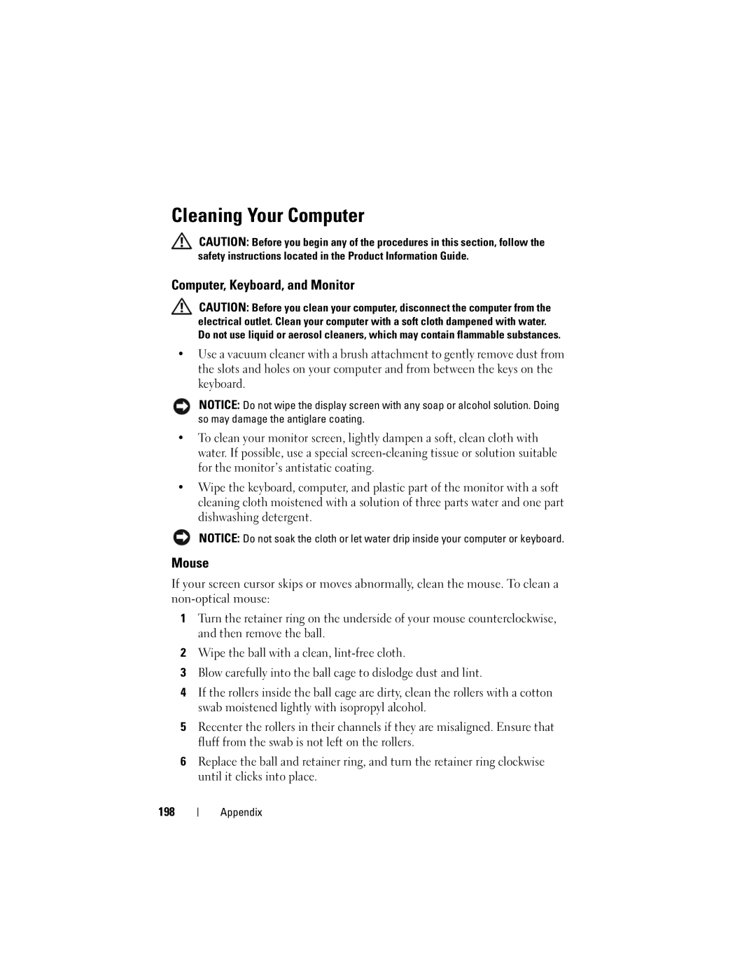 Dell 530c, KP338, 530b, 530d owner manual Cleaning Your Computer, Computer, Keyboard, and Monitor, Mouse 