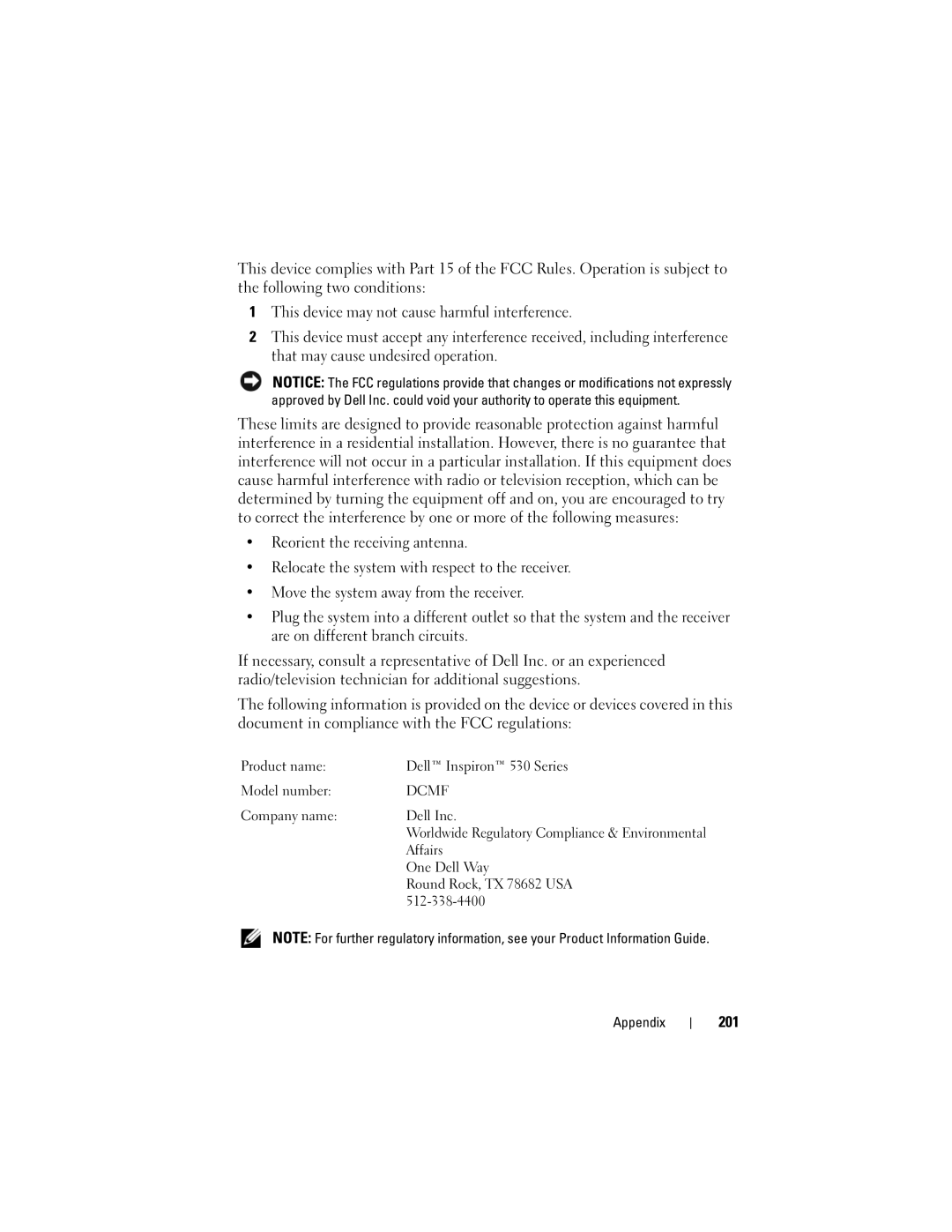 Dell 530b, KP338, 530c, 530d owner manual 201, Dcmf 