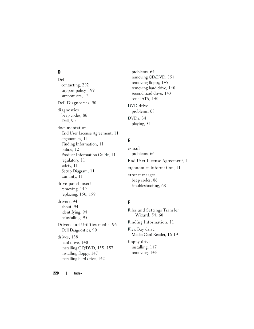 Dell KP338, 530b, 530c, 530d owner manual Index 