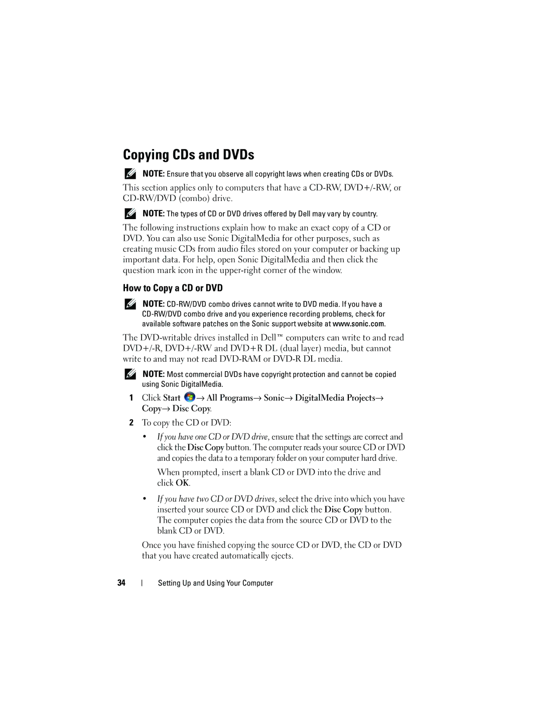 Dell 530c, KP338, 530b, 530d owner manual Copying CDs and DVDs, How to Copy a CD or DVD 
