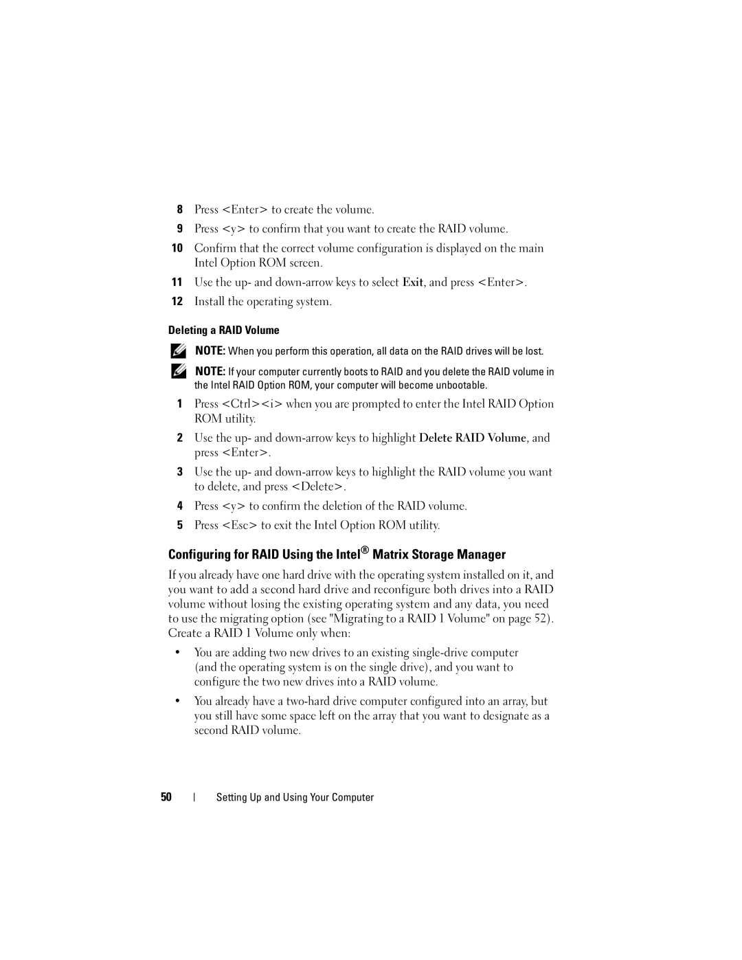 Dell 530c, KP338, 530b, 530d owner manual Configuring for RAID Using the Intel Matrix Storage Manager 