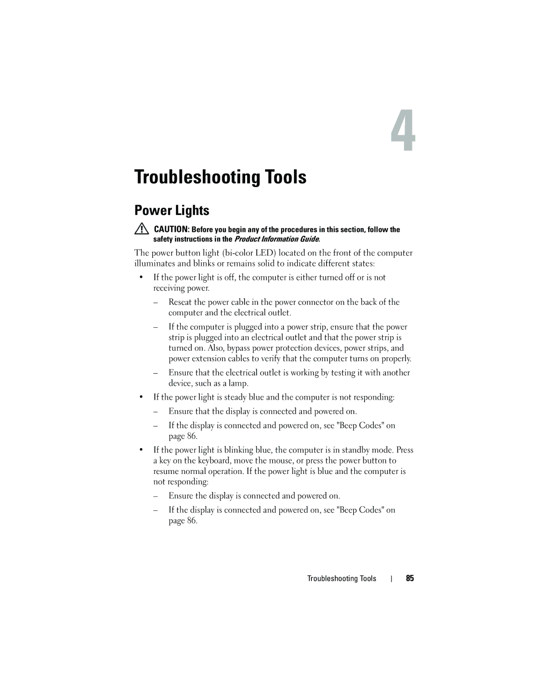 Dell 530b, KP338, 530c, 530d owner manual Troubleshooting Tools, Power Lights 