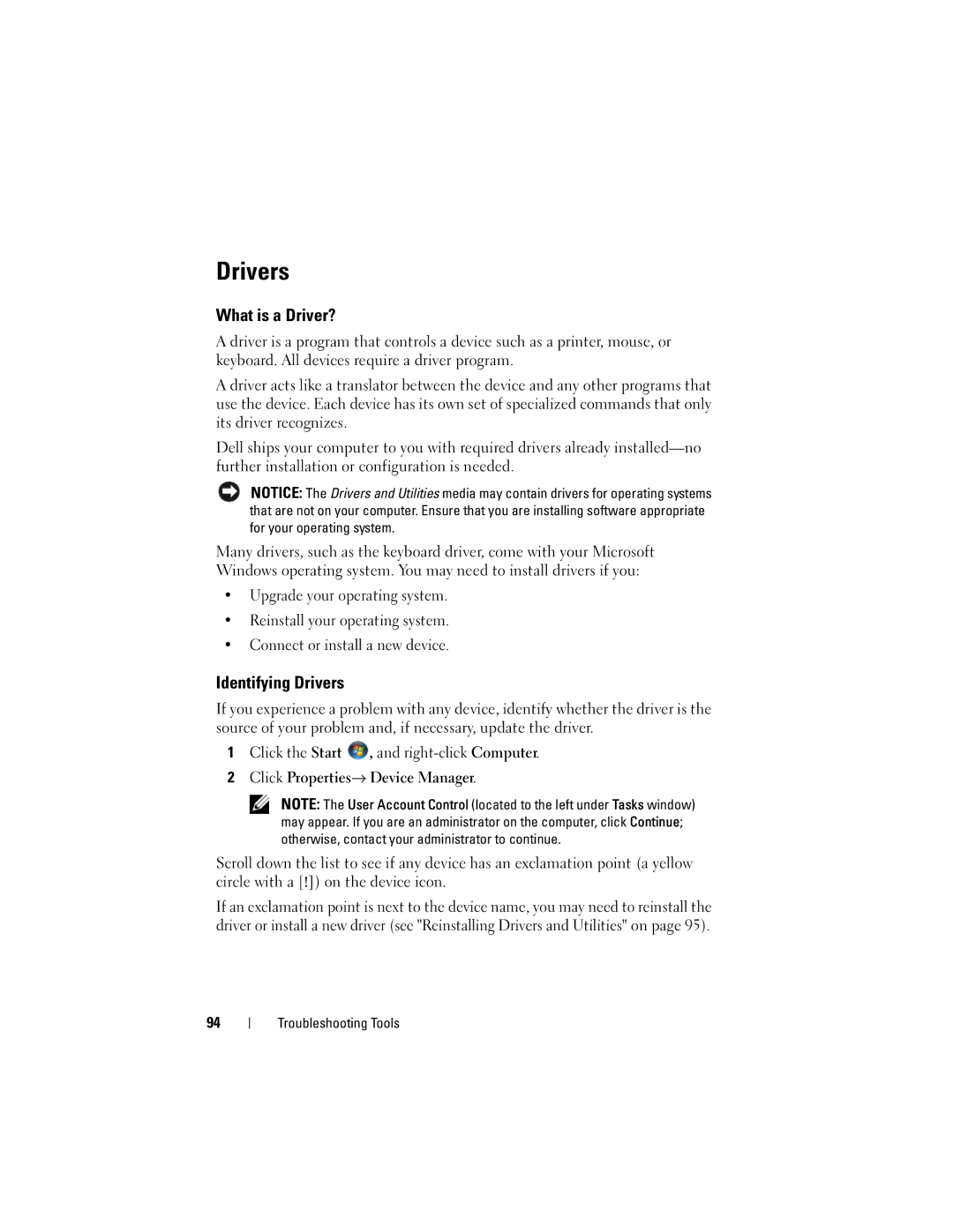 Dell 530c, KP338, 530b, 530d owner manual What is a Driver?, Identifying Drivers 