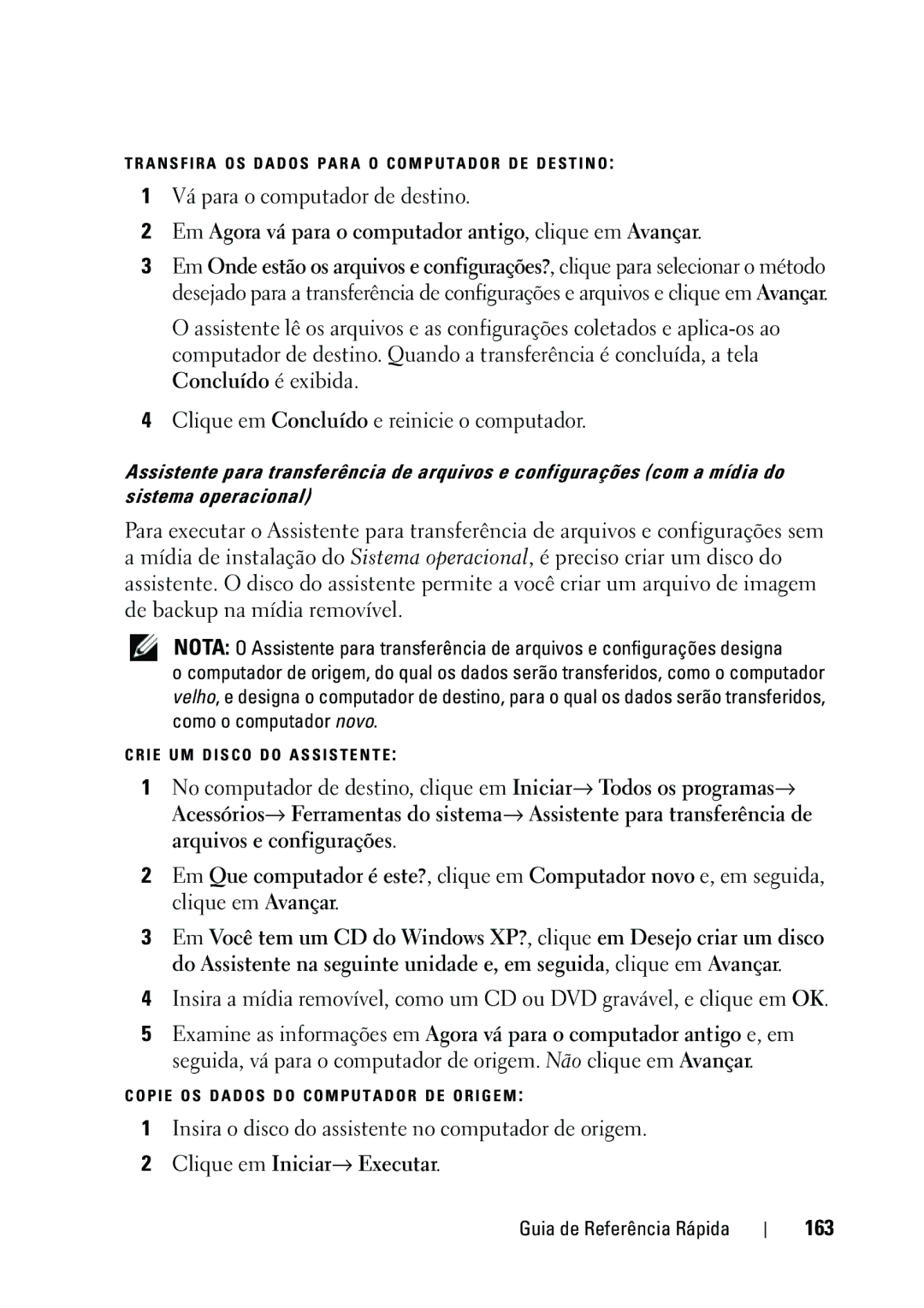 Dell KP542 manual Em Agora vá para o computador antigo, clique em Avançar, 163 