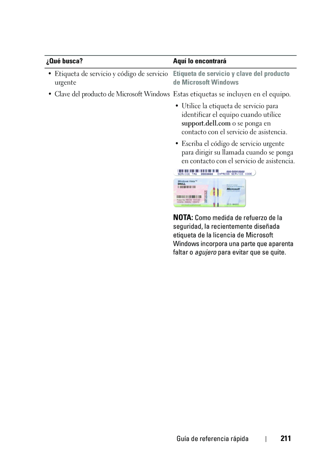 Dell KP542 manual 211, ¿Qué busca?, Etiqueta de servicio y código de servicio urgente 