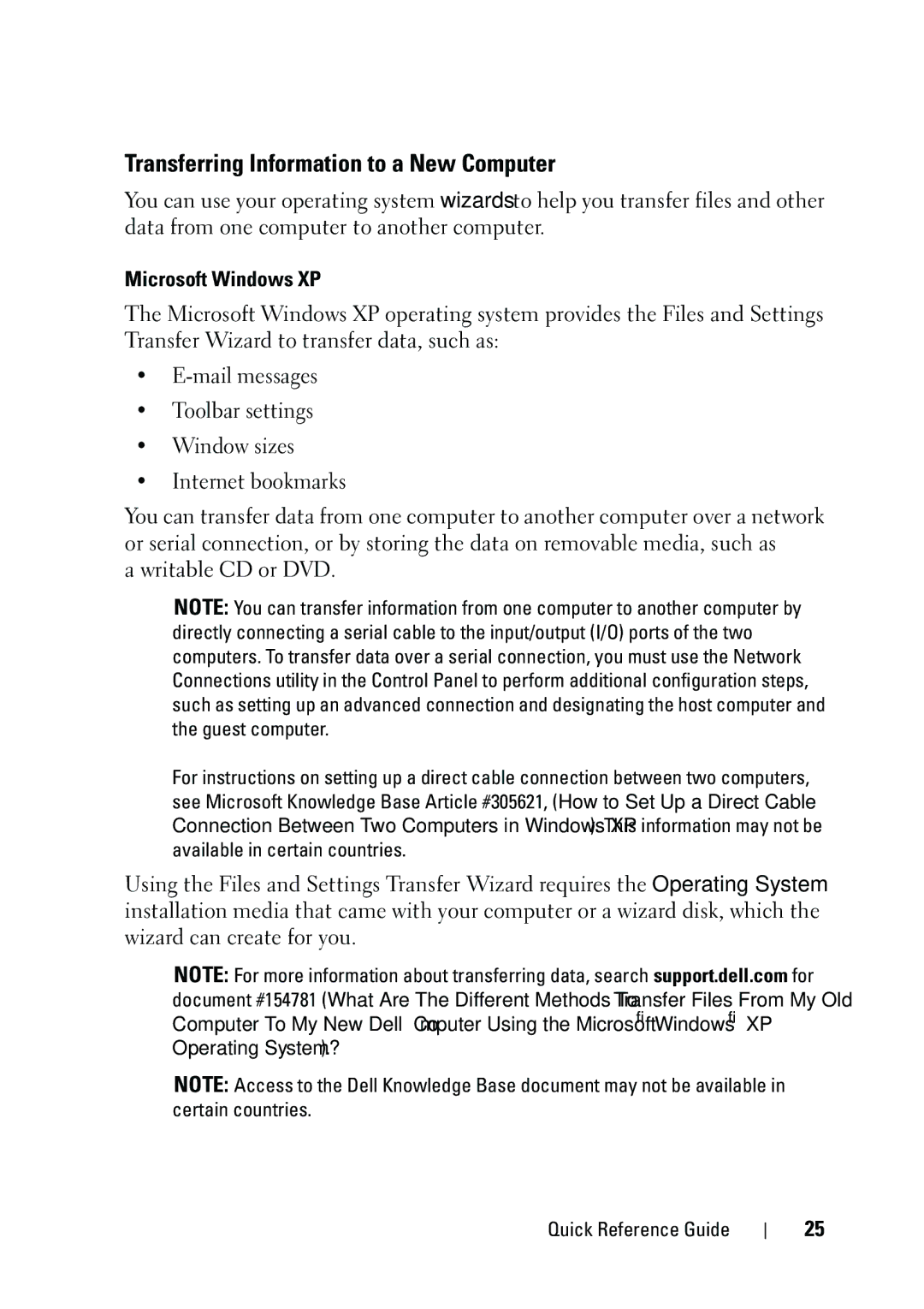 Dell KP542 manual Transferring Information to a New Computer, Microsoft Windows XP 