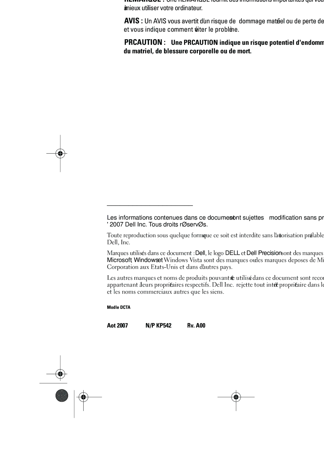 Dell KP542 manual Remarques, avis et précautions 