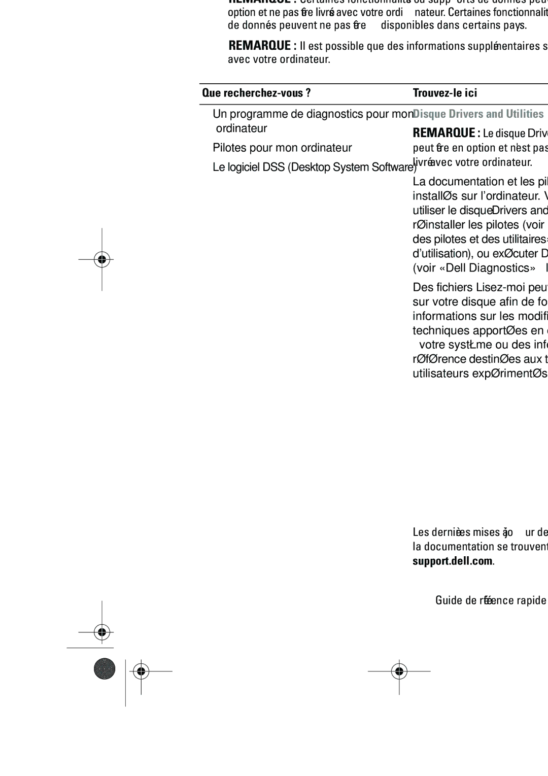 Dell KP542 manual Recherche dinformations, Que recherchez-vous ? Trouvez-le ici, Disque Drivers and Utilities 