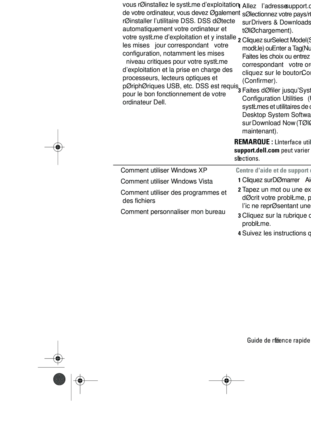 Dell KP542 manual Sur Drivers & Downloads Pilotes et, Configuration Utilities Utilitaires, Remarque Linterface utilisateur 