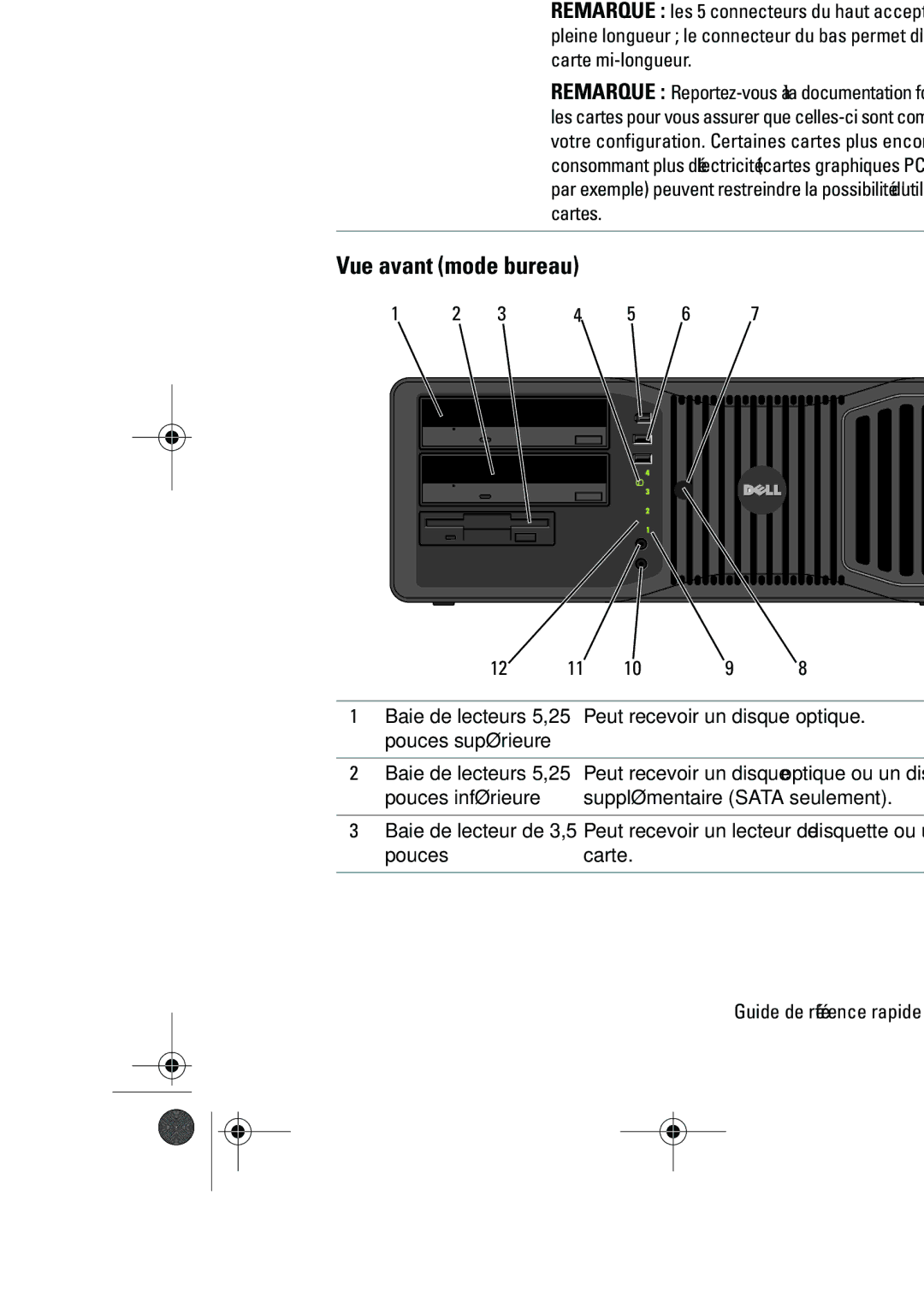 Dell KP542 manual Vue avant mode bureau, Carte mi-longueur, Cartes 