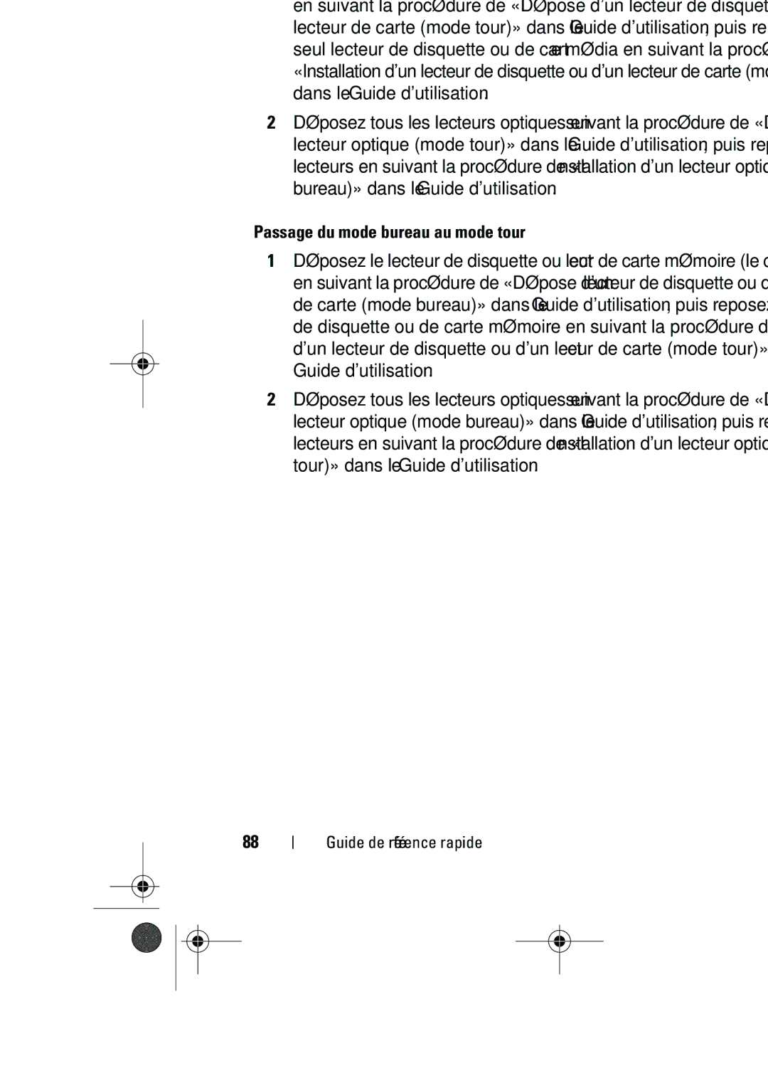 Dell KP542 manual Passage du mode tour au mode bureau, Passage du mode bureau au mode tour 