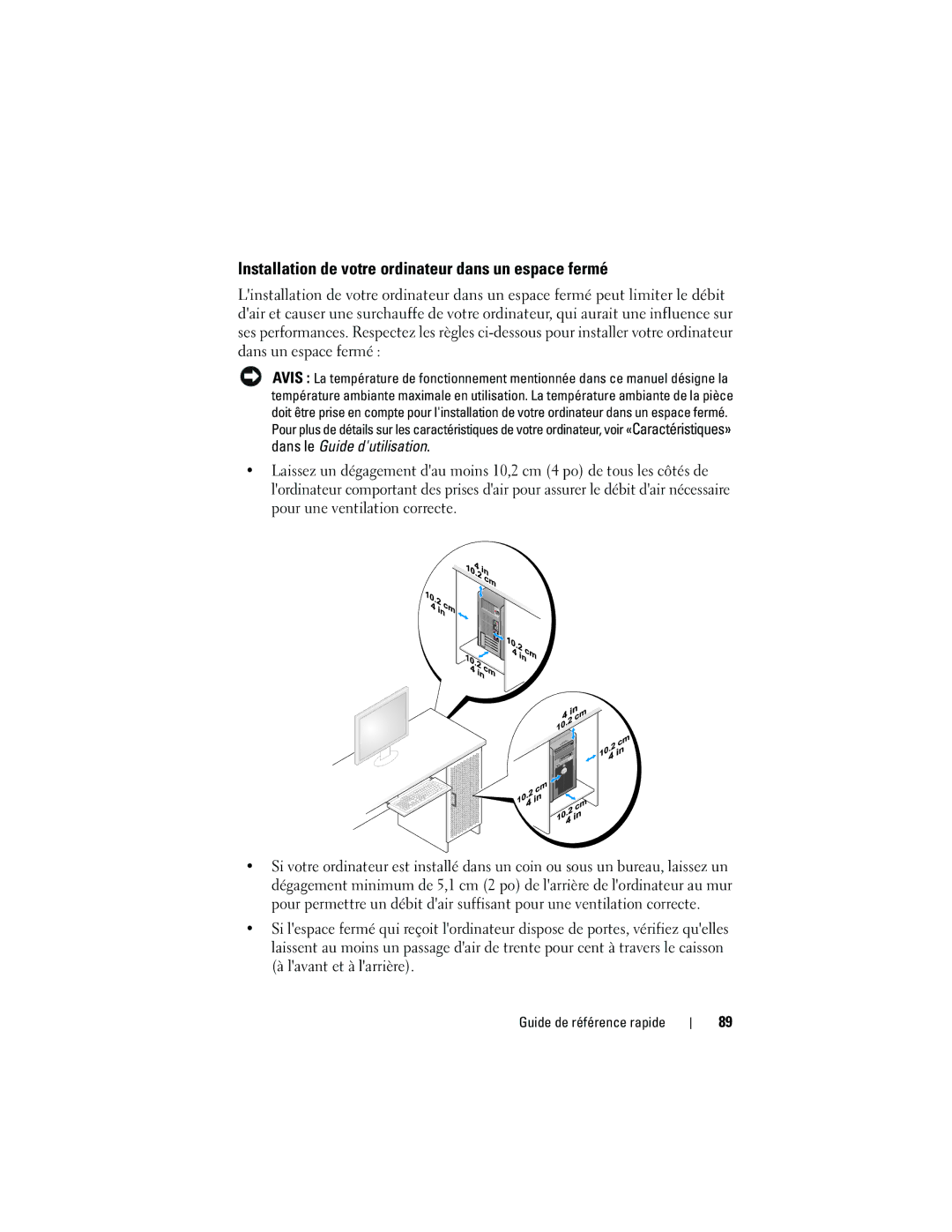 Dell KP542 manual Installation de votre ordinateur dans un espace fermé, Dans le Guide dutilisation 