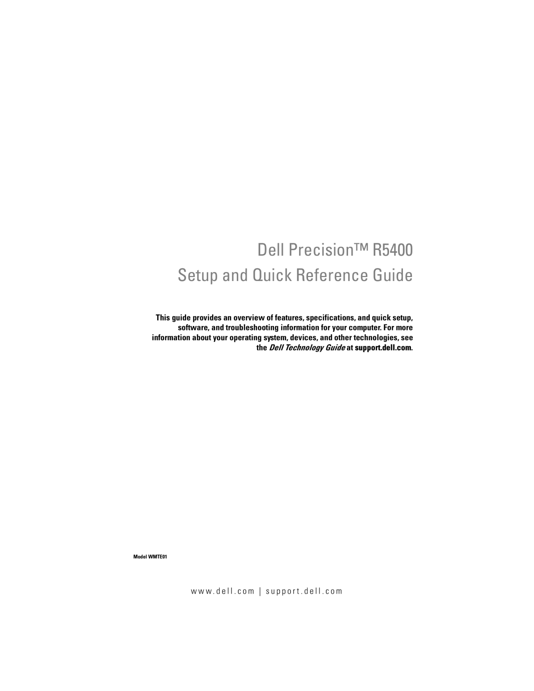 Dell WMTE01, KR019 specifications Dell Precision R5400 Setup and Quick Reference Guide 