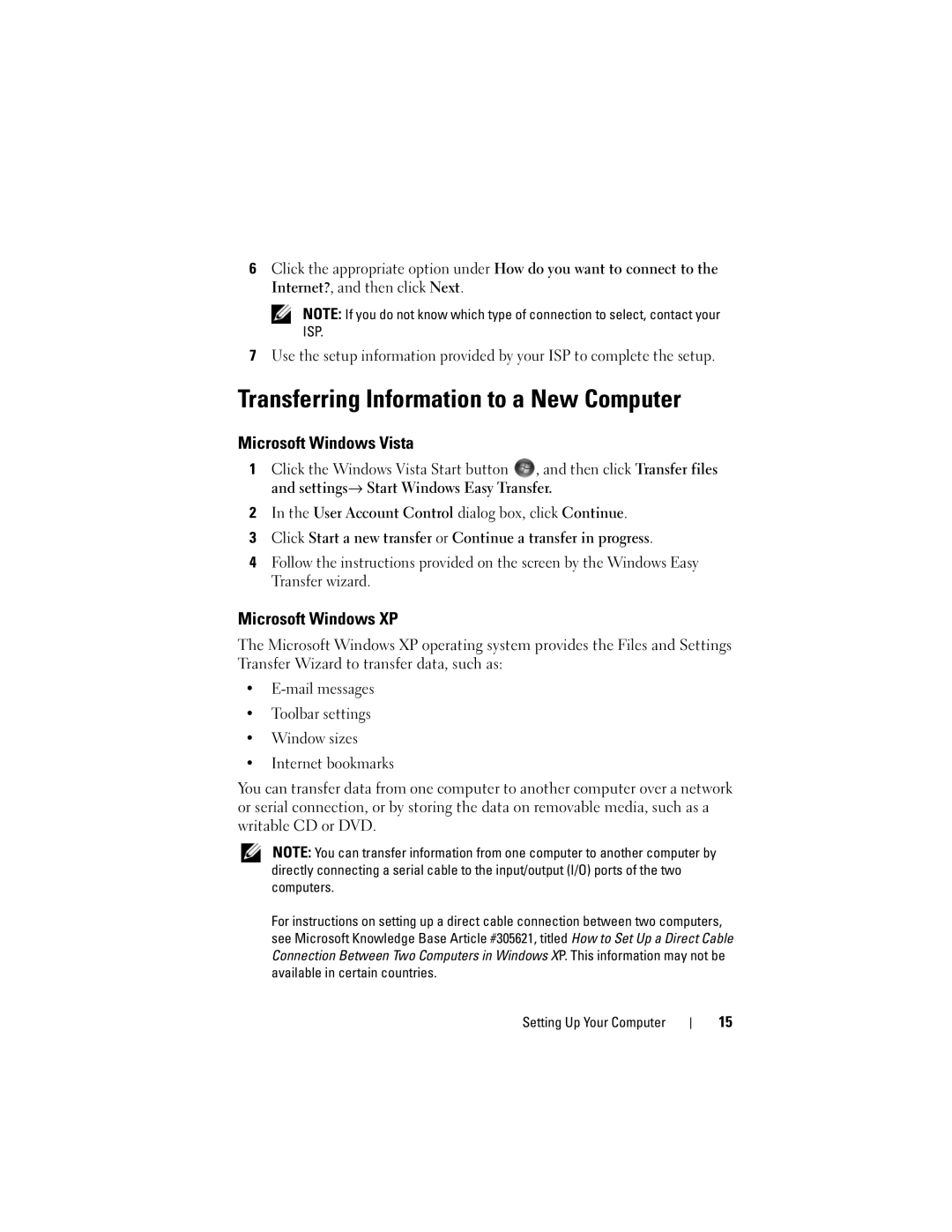 Dell WMTE01, KR019 specifications Transferring Information to a New Computer, Microsoft Windows Vista, Microsoft Windows XP 