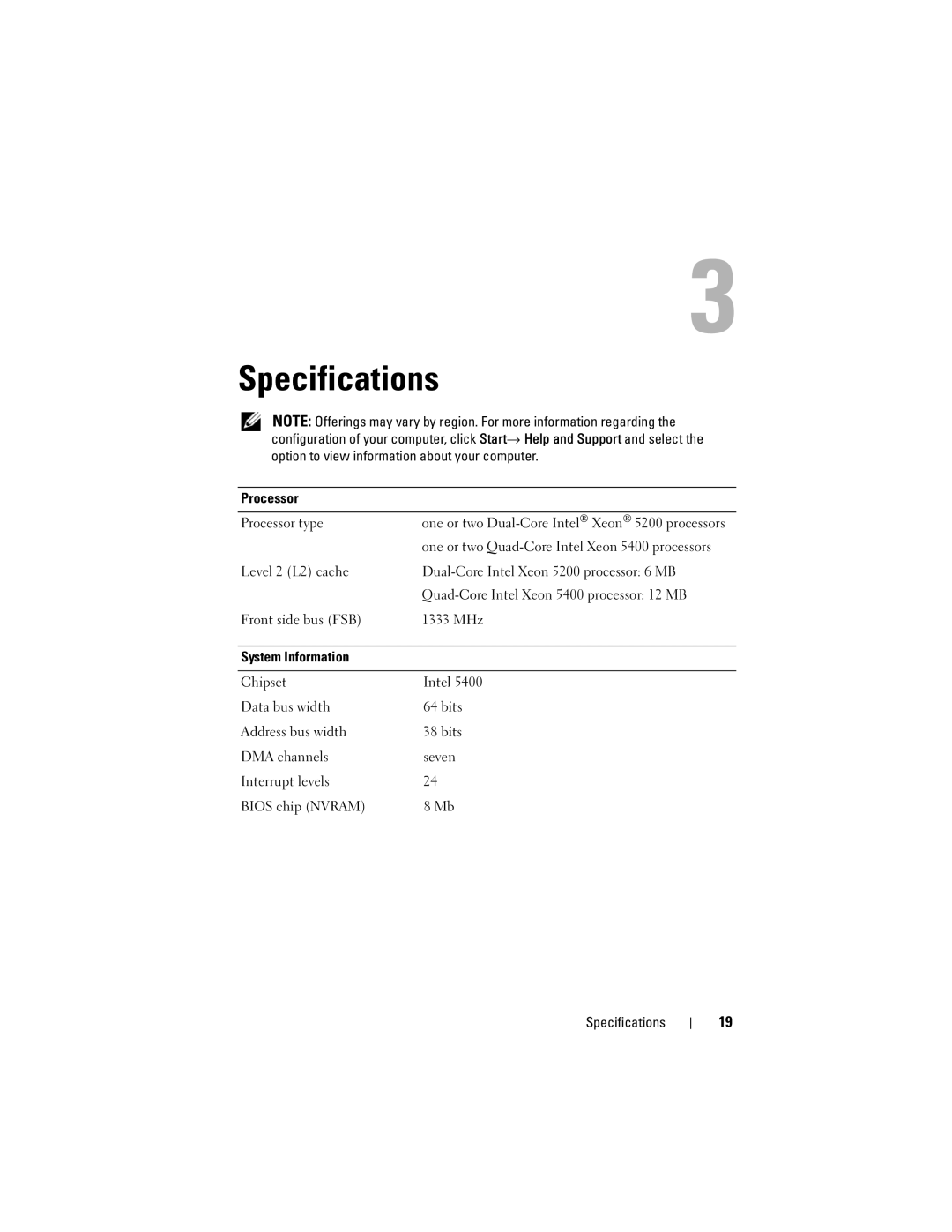 Dell WMTE01, KR019 specifications Specifications, Processor Processor type 