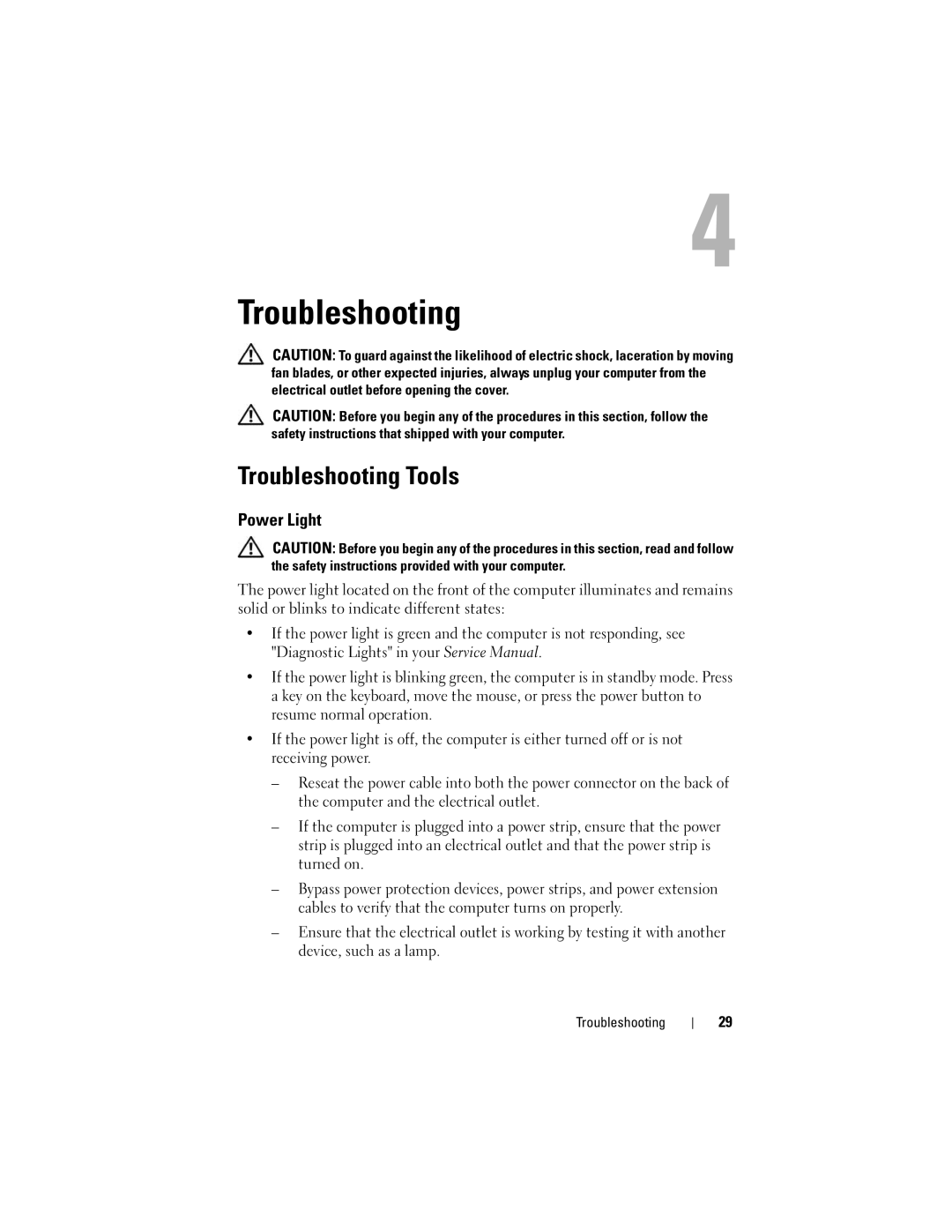 Dell WMTE01, KR019 specifications Troubleshooting Tools, Power Light 