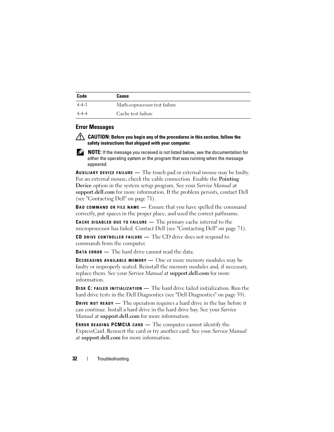 Dell KR019, WMTE01 specifications Error Messages, T a Error The hard drive cannot read the data 