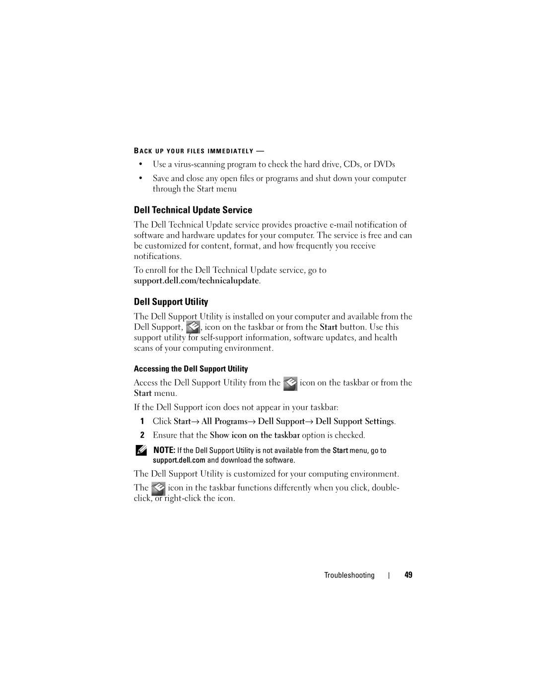 Dell WMTE01, KR019 specifications Dell Technical Update Service, Dell Support Utility 