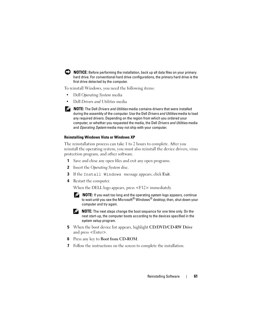 Dell WMTE01, KR019 specifications To reinstall Windows, you need the following items 