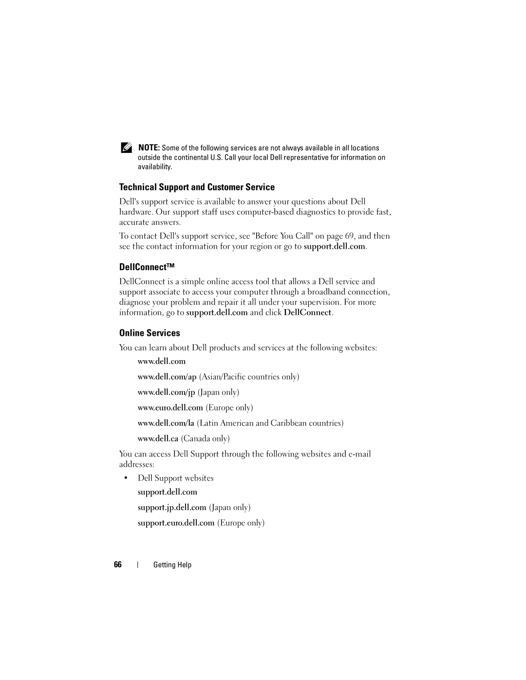 Dell KR019, WMTE01 specifications Technical Support and Customer Service, DellConnect Online Services 