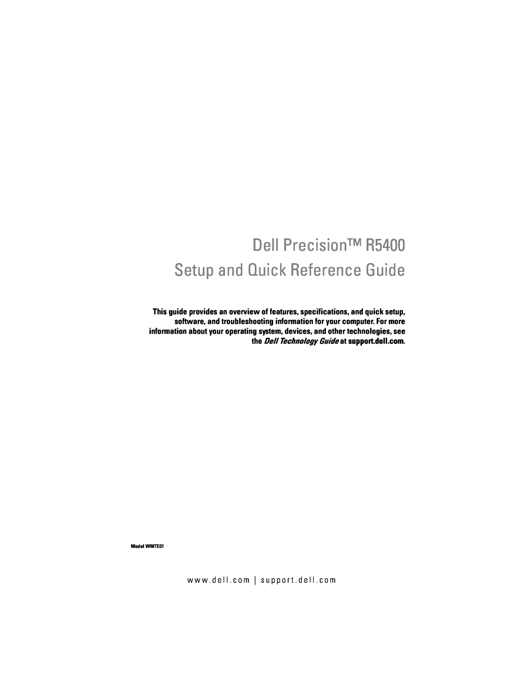 Dell WMTE01, KR019 specifications Dell Precision R5400 Setup and Quick Reference Guide 