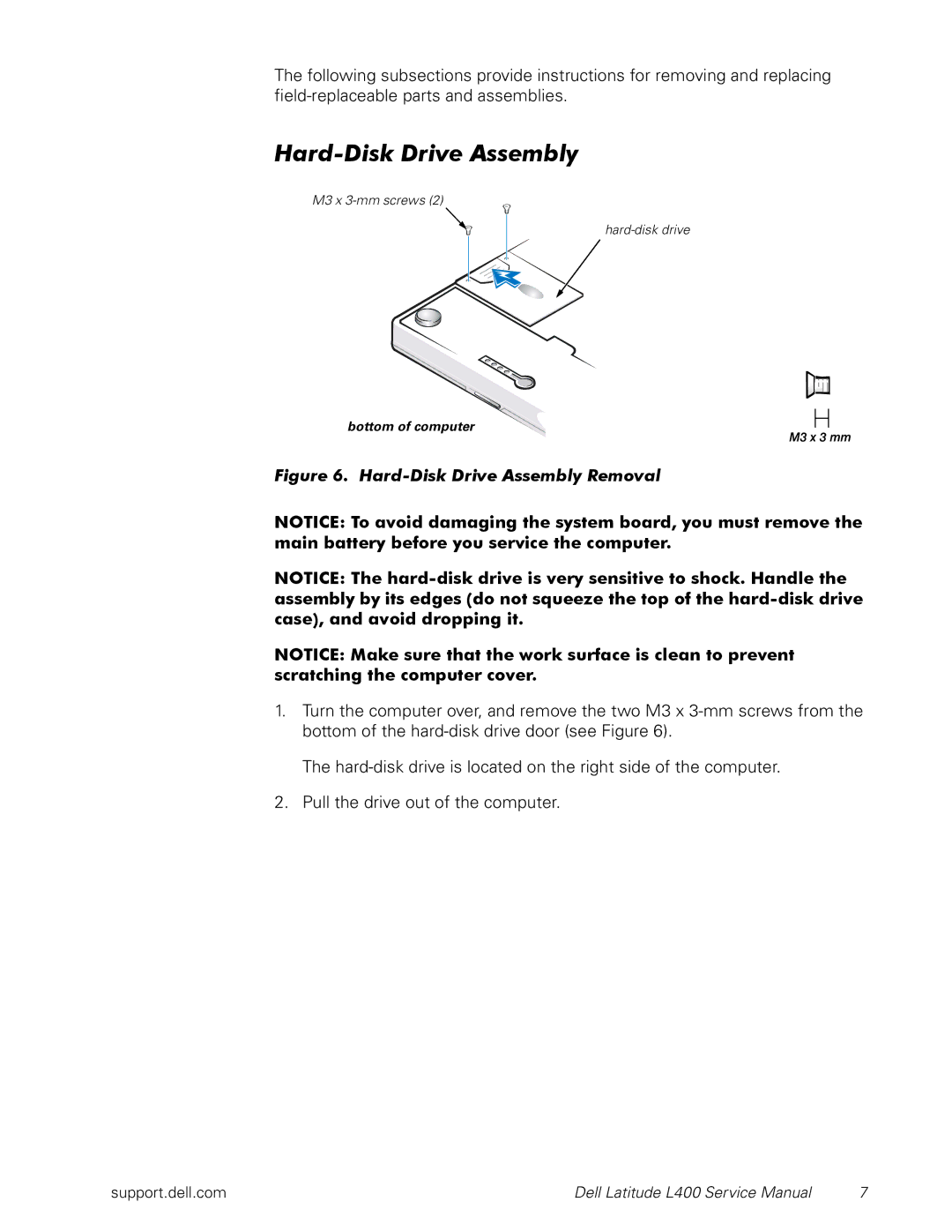 Dell L400 service manual Hard-Disk Drive Assembly Removal 