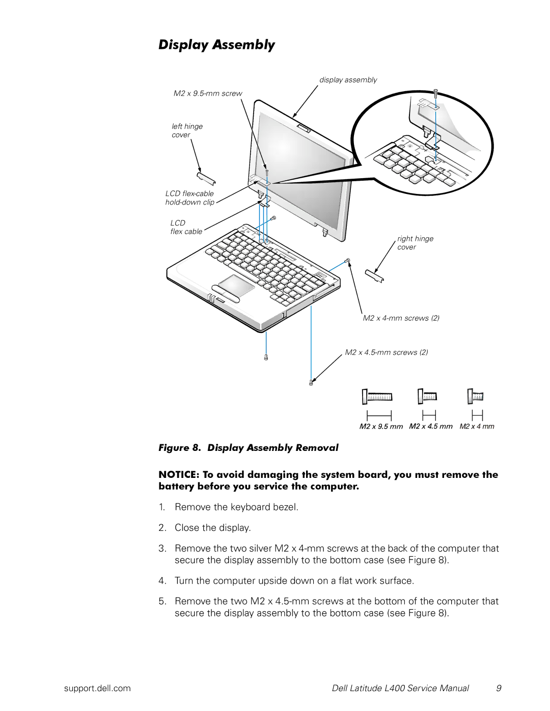 Dell L400 service manual Display Assembly Removal 