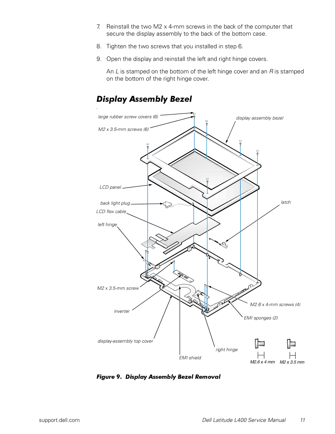 Dell L400 service manual Display Assembly Bezel Removal 