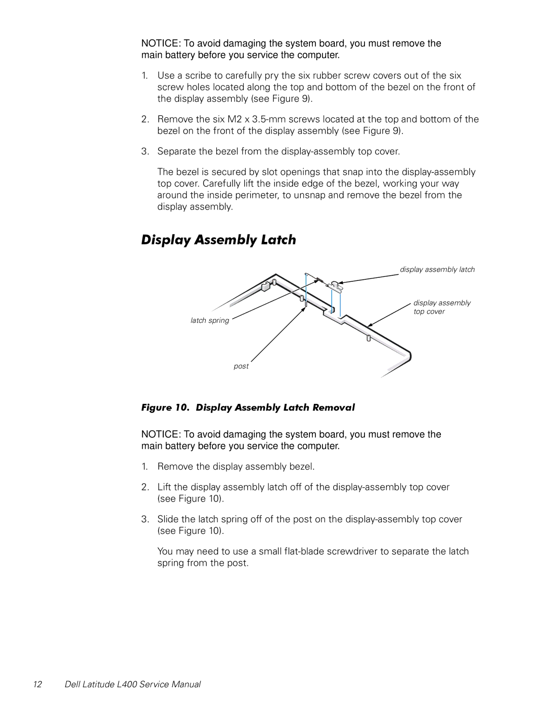 Dell L400 service manual Display Assembly Latch Removal 