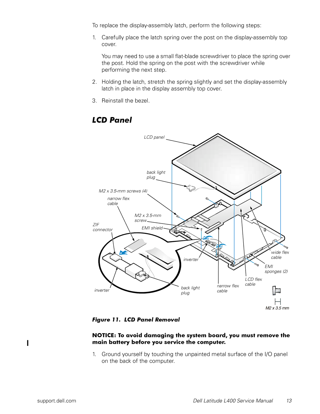 Dell L400 service manual LCD Panel, Zif 