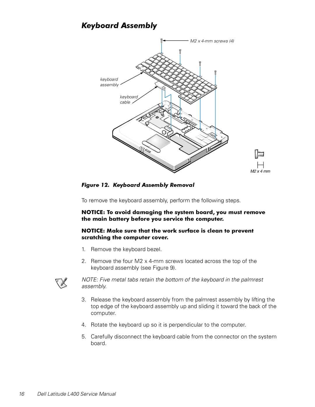 Dell L400 service manual Keyboard Assembly Removal 