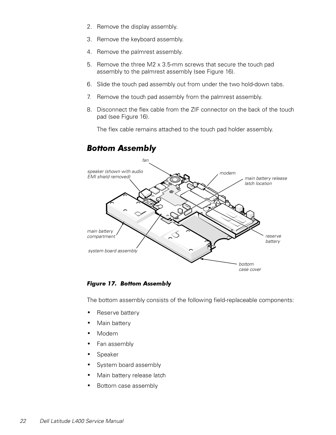 Dell L400 service manual Bottom Assembly 