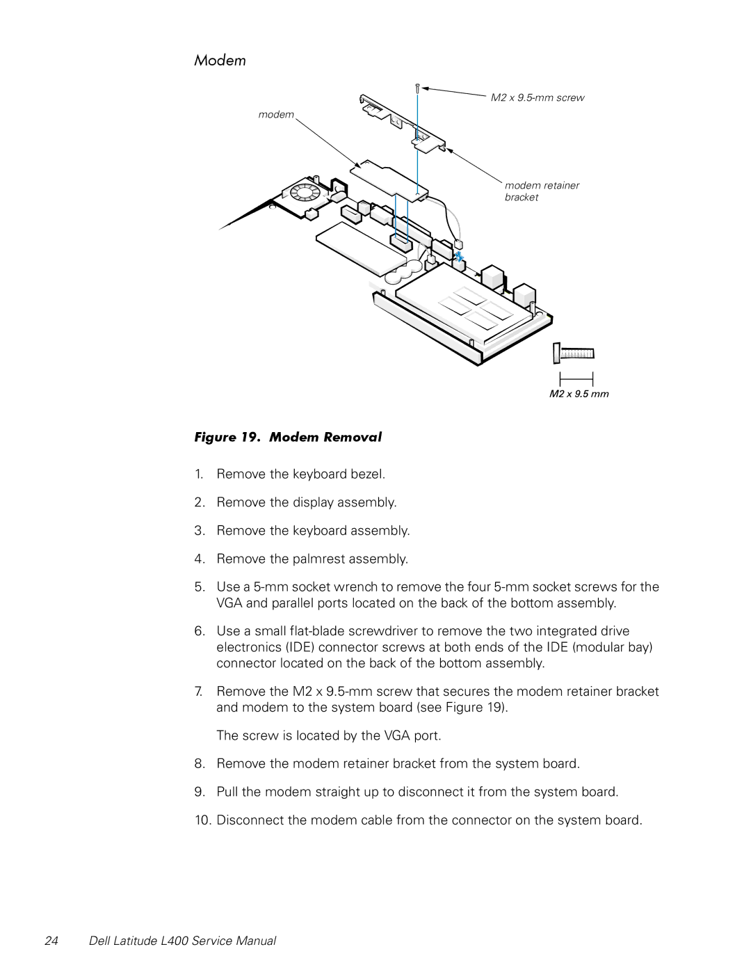 Dell L400 service manual Modem Removal 