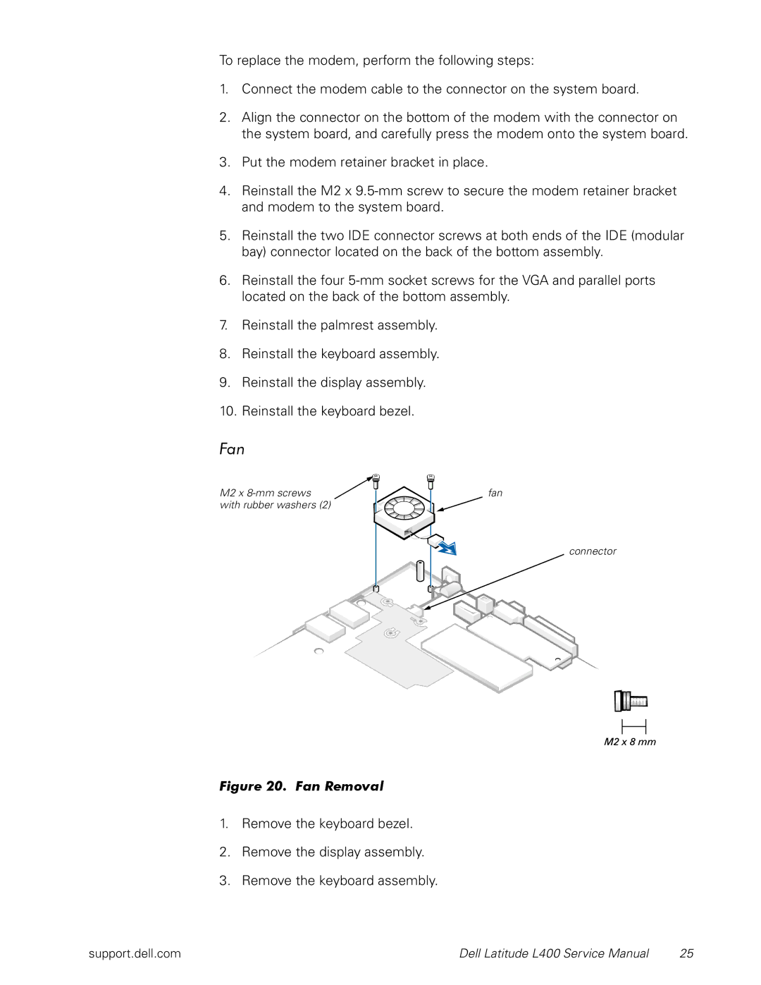 Dell L400 service manual Fan Removal 