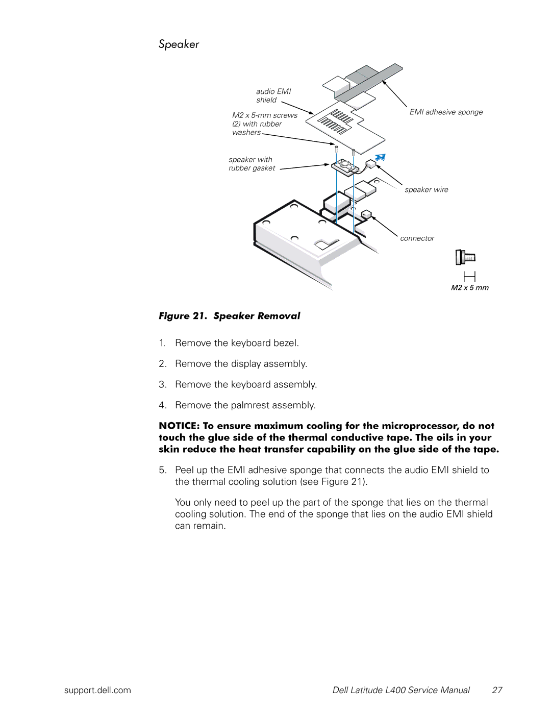 Dell L400 service manual Speaker Removal 