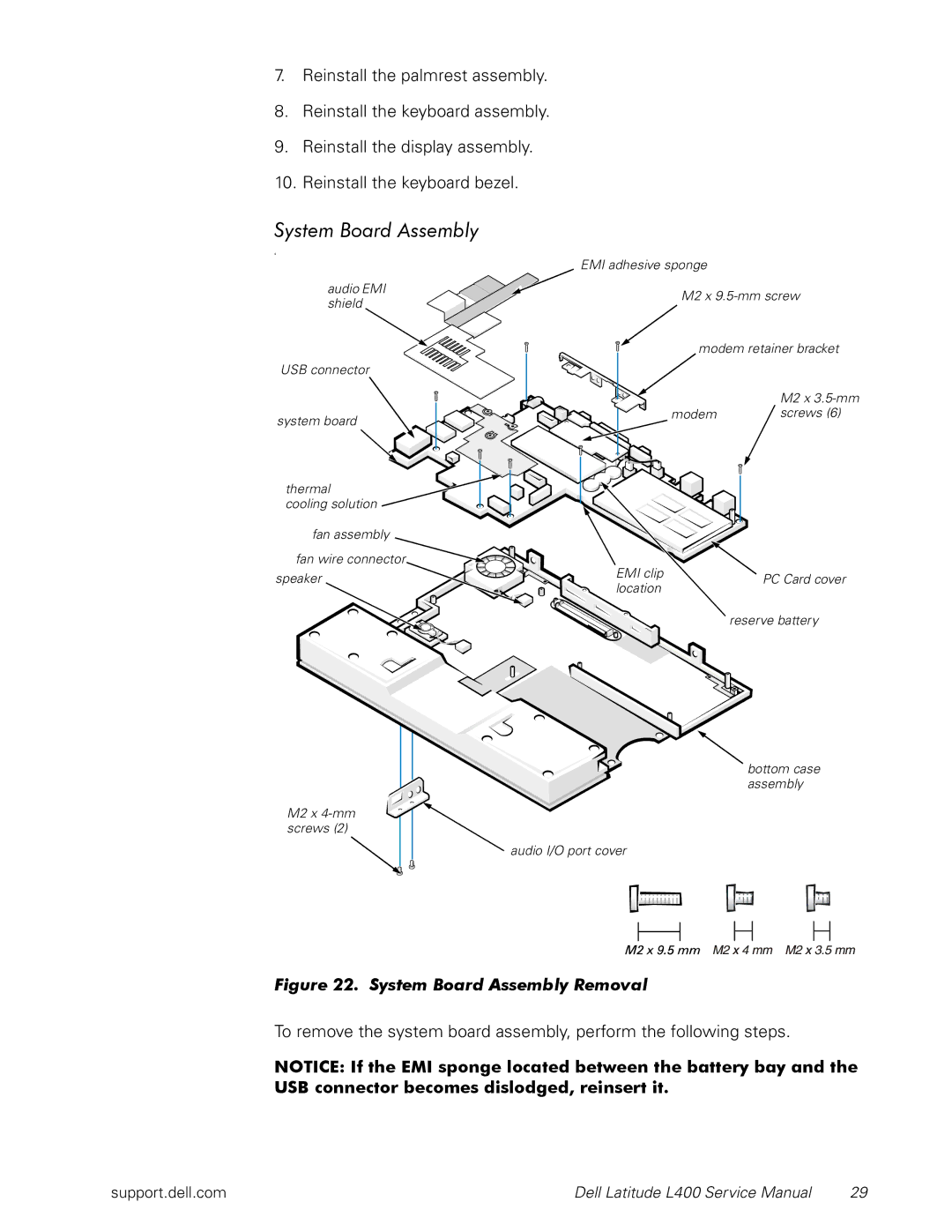 Dell L400 service manual System Board Assembly Removal 