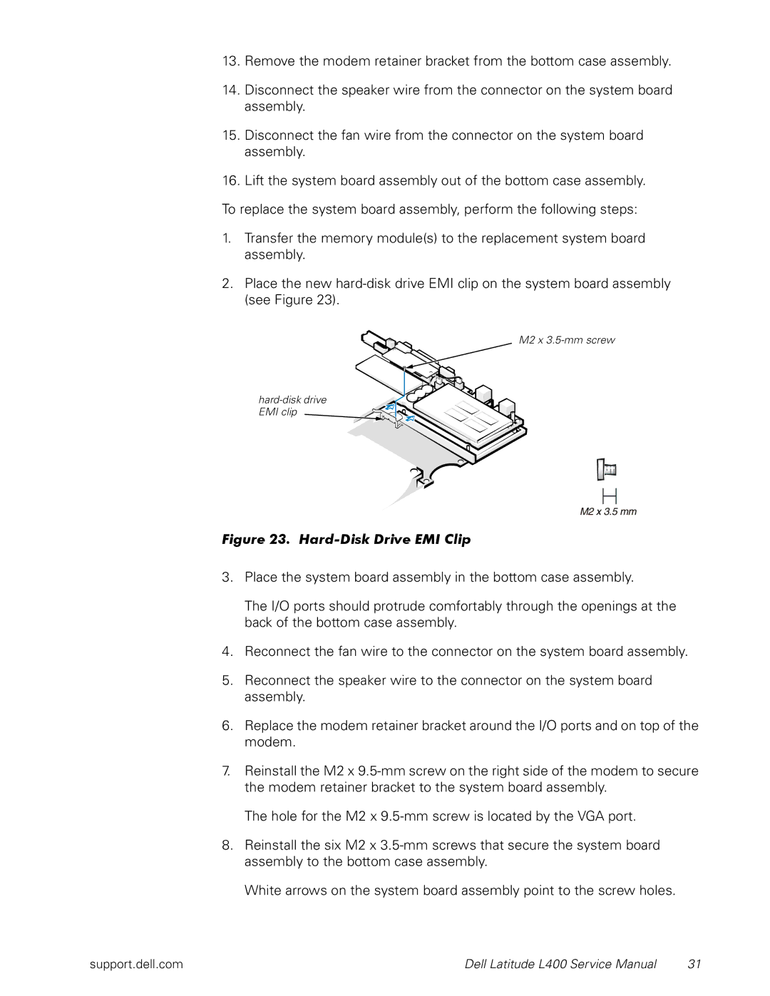 Dell L400 service manual Hard-Disk Drive EMI Clip 