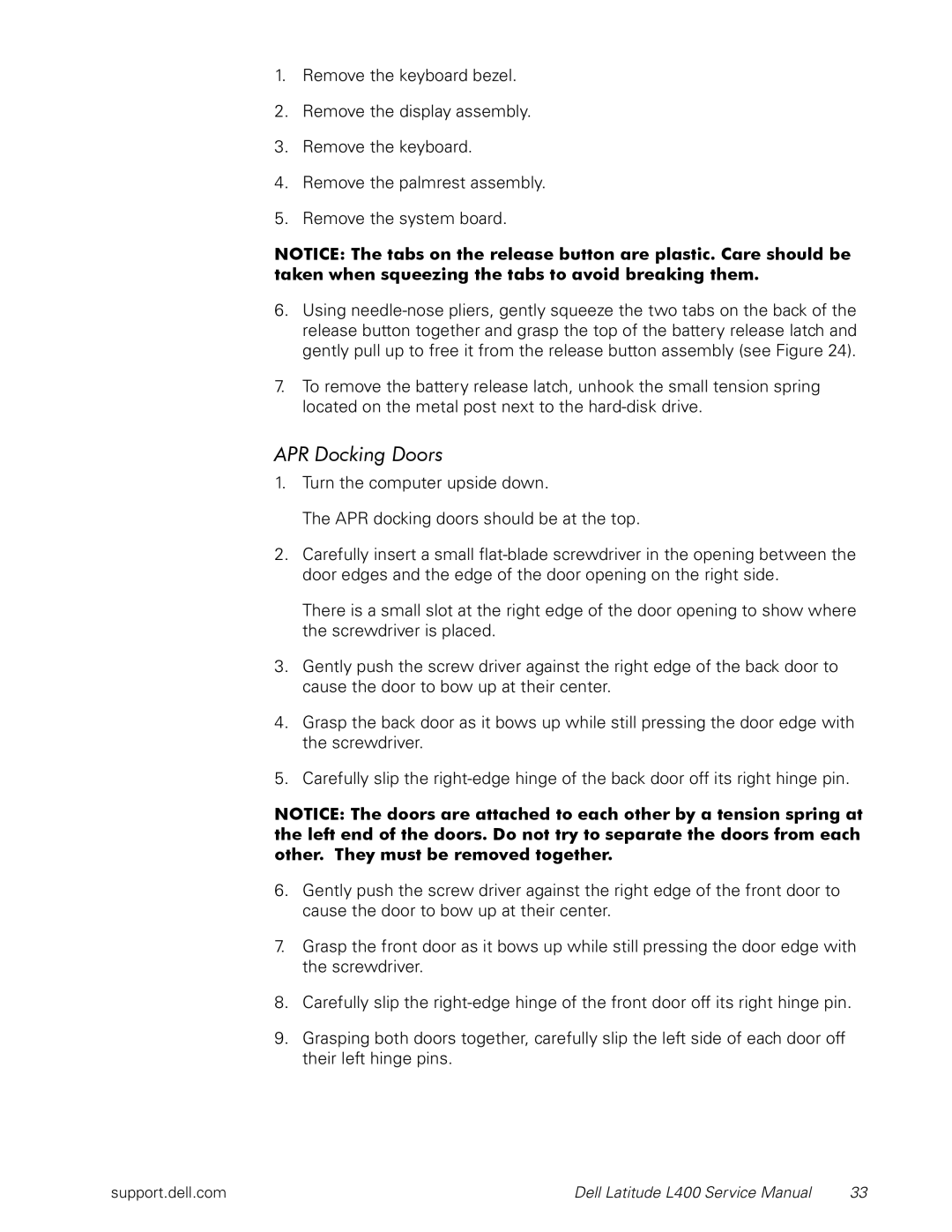 Dell L400 service manual APR Docking Doors 