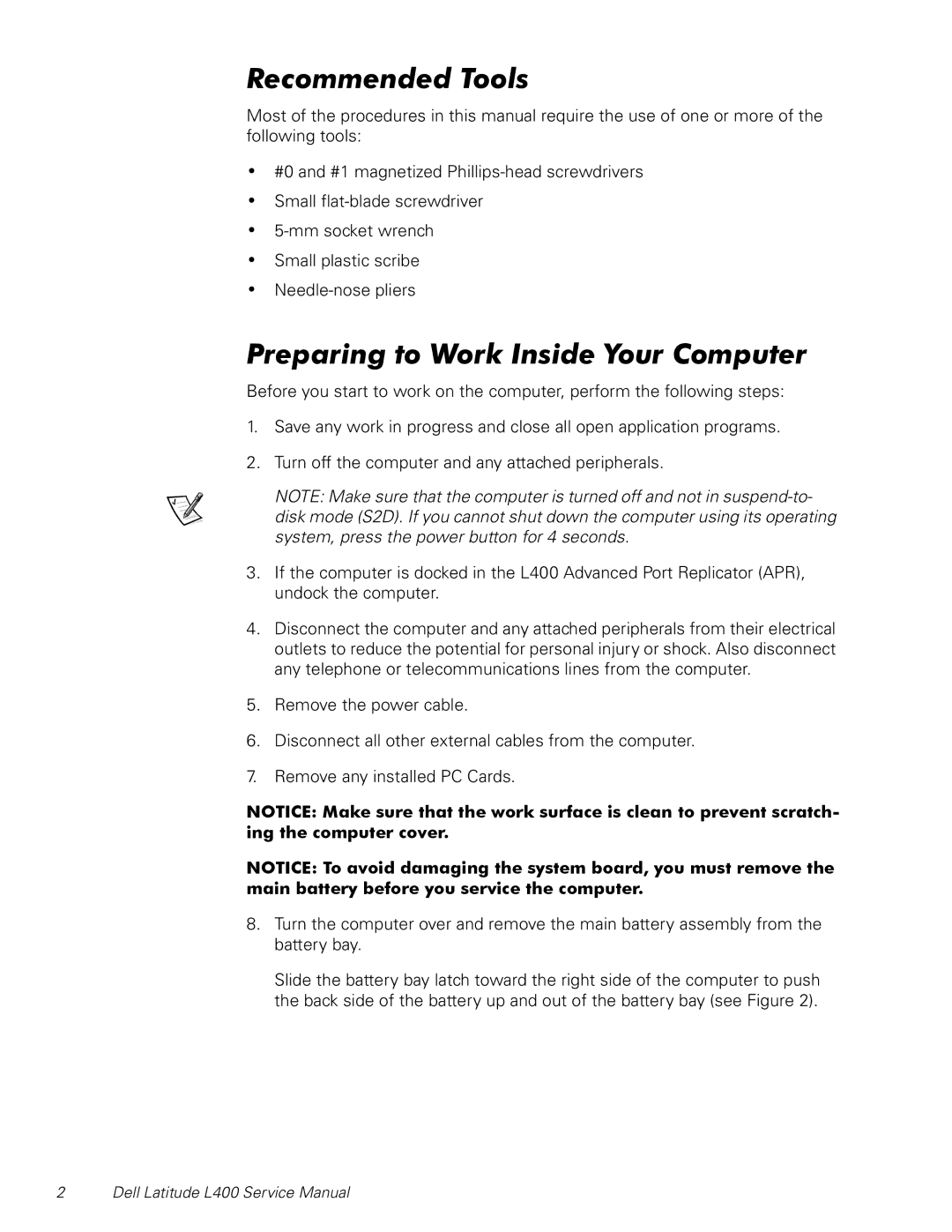 Dell L400 service manual Recommended Tools 