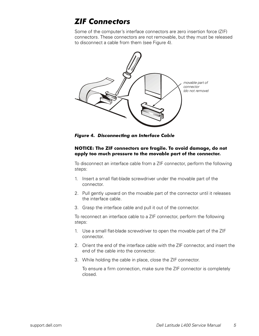 Dell L400 service manual ZIF Connectors 