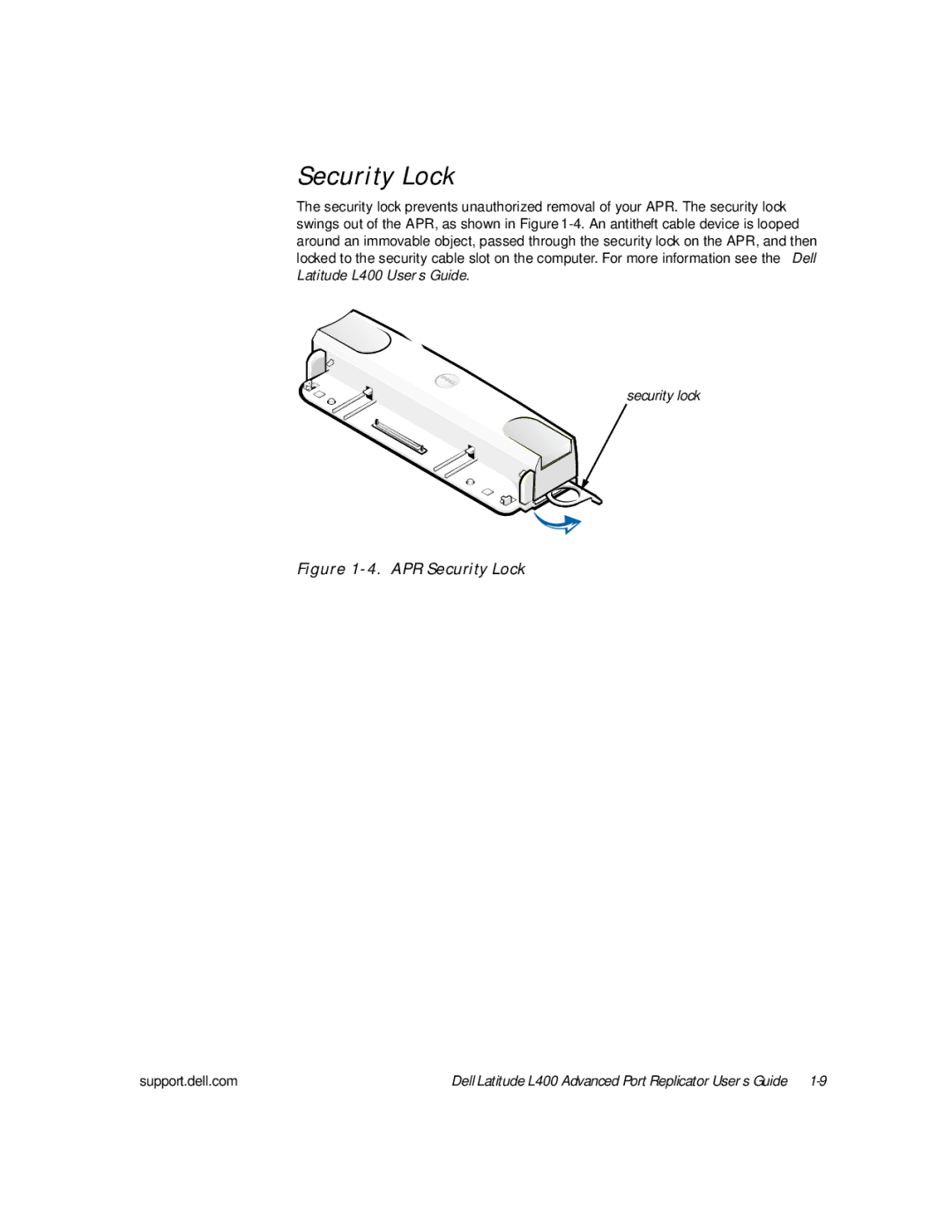 Dell L400 manual APR Security Lock 