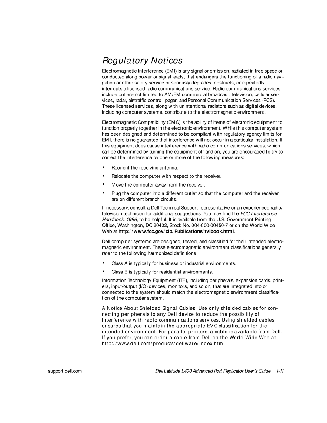 Dell L400 manual Regulatory Notices 