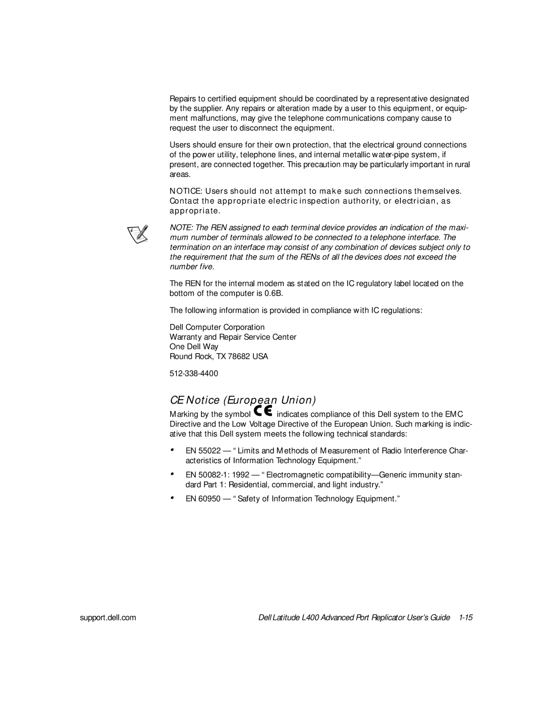 Dell L400 manual CE Notice European Union 