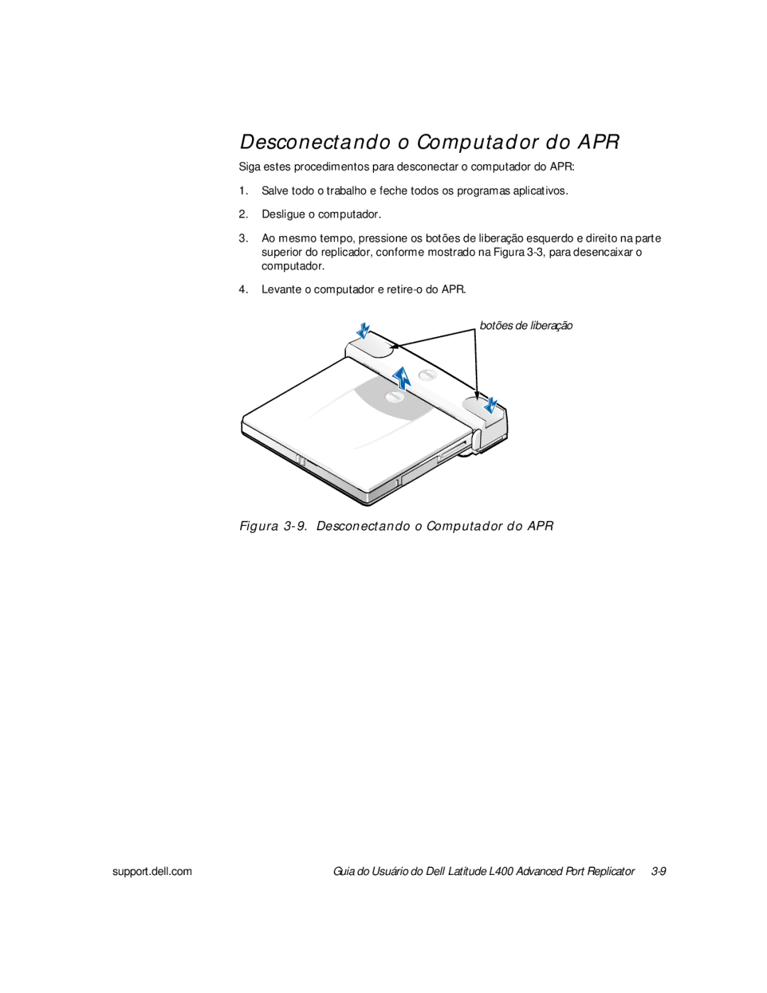 Dell L400 manual Figura 3-9. Desconectando o Computador do APR 